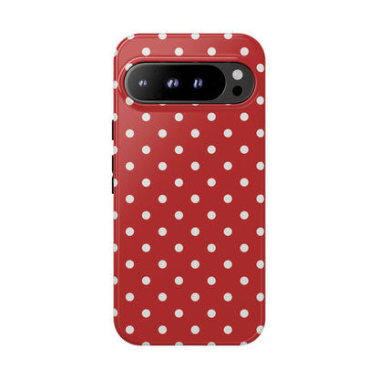 Google Pixel 9 Pro XL / Glossy Phone Case - Red with White Dot Pattern Phone Case