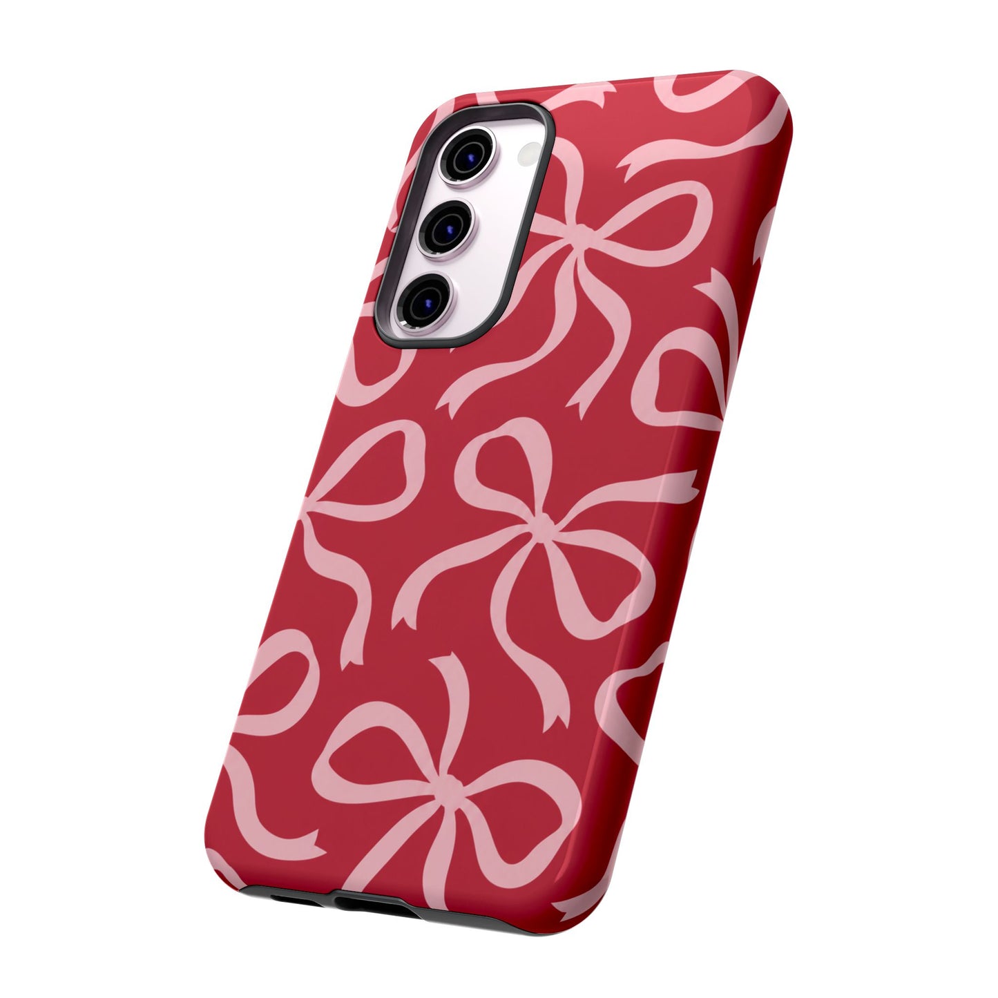 Bold Raspberry Red and Blush Pink Bow Pattern Phone Case