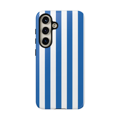 Samsung Galaxy S24 / Glossy Phone Case - Simple Light Blue & White Stripe Pattern Phone Case