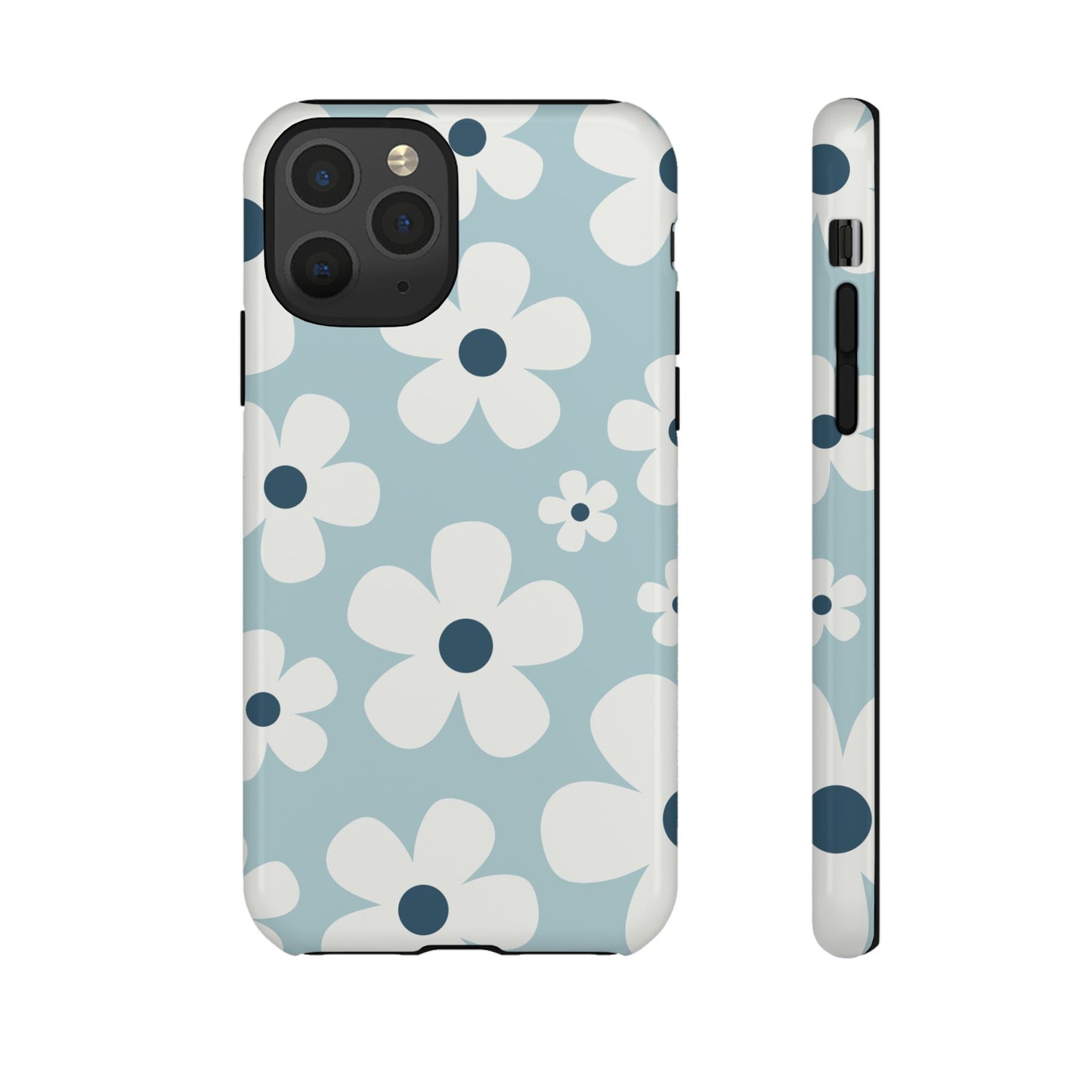 iPhone 11 Pro / Glossy Phone Case - Cute Light Blue Daisy Pattern Phone Case