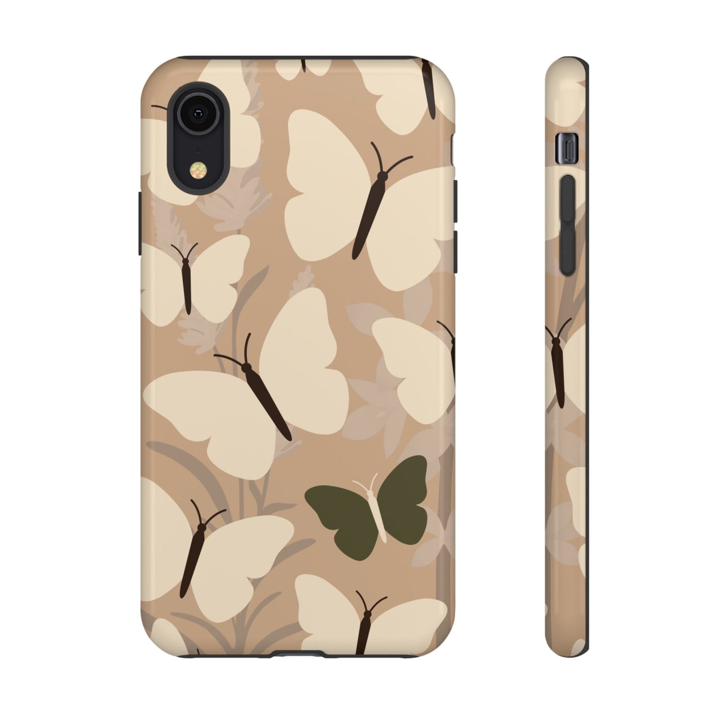 iPhone XR / Glossy Phone Case - Minimalist Beige Butterfly Pattern Phone Case