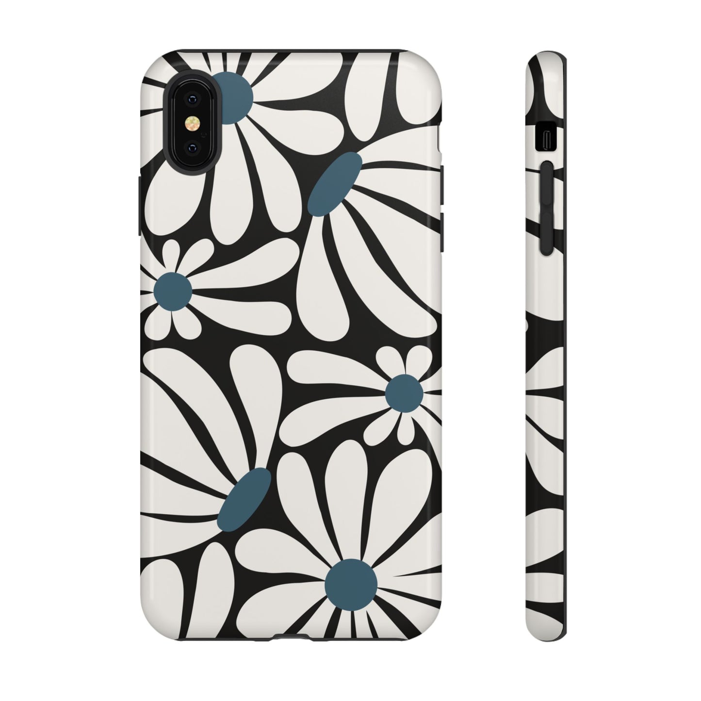 iPhone XS MAX / Glossy Phone Case - Retro Black Daisy Pattern Phone Case