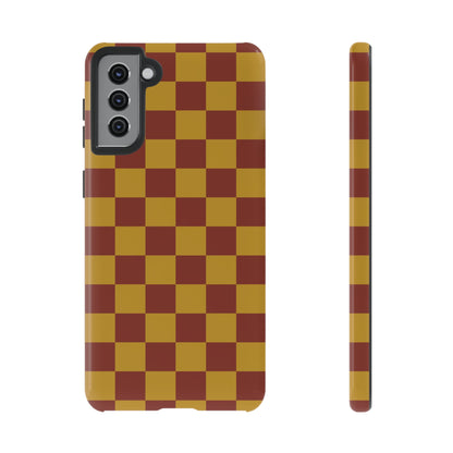 Samsung Galaxy S21 Plus / Glossy Phone Case - Trendy Mustard & Burgandy Checked Pattern Phone Case