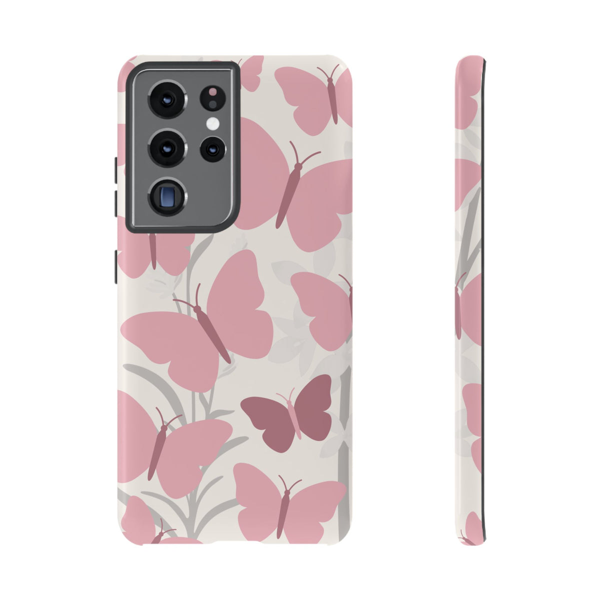 Minimalist Cream & Pink Butterfly Pattern Phone Case - White Phone Case - Samsung Galaxy S21 Ultra / Glossy
