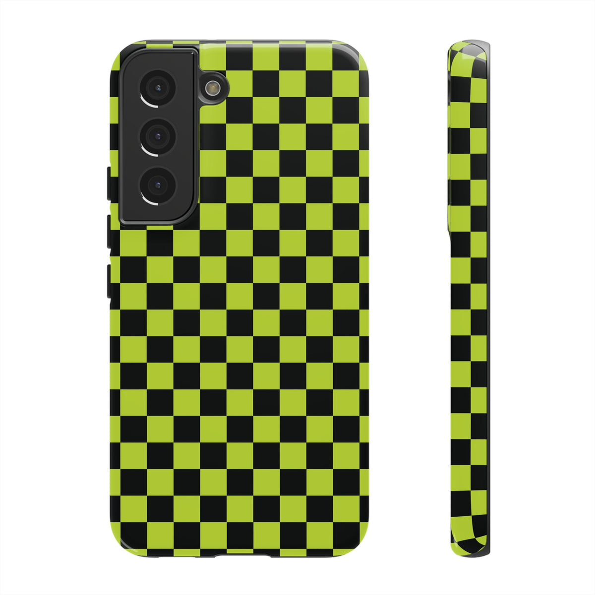 Trendy Neon Lime Green & Black Small Checked Pattern Phone Case - Green Phone Case - Samsung Galaxy S22 / Glossy