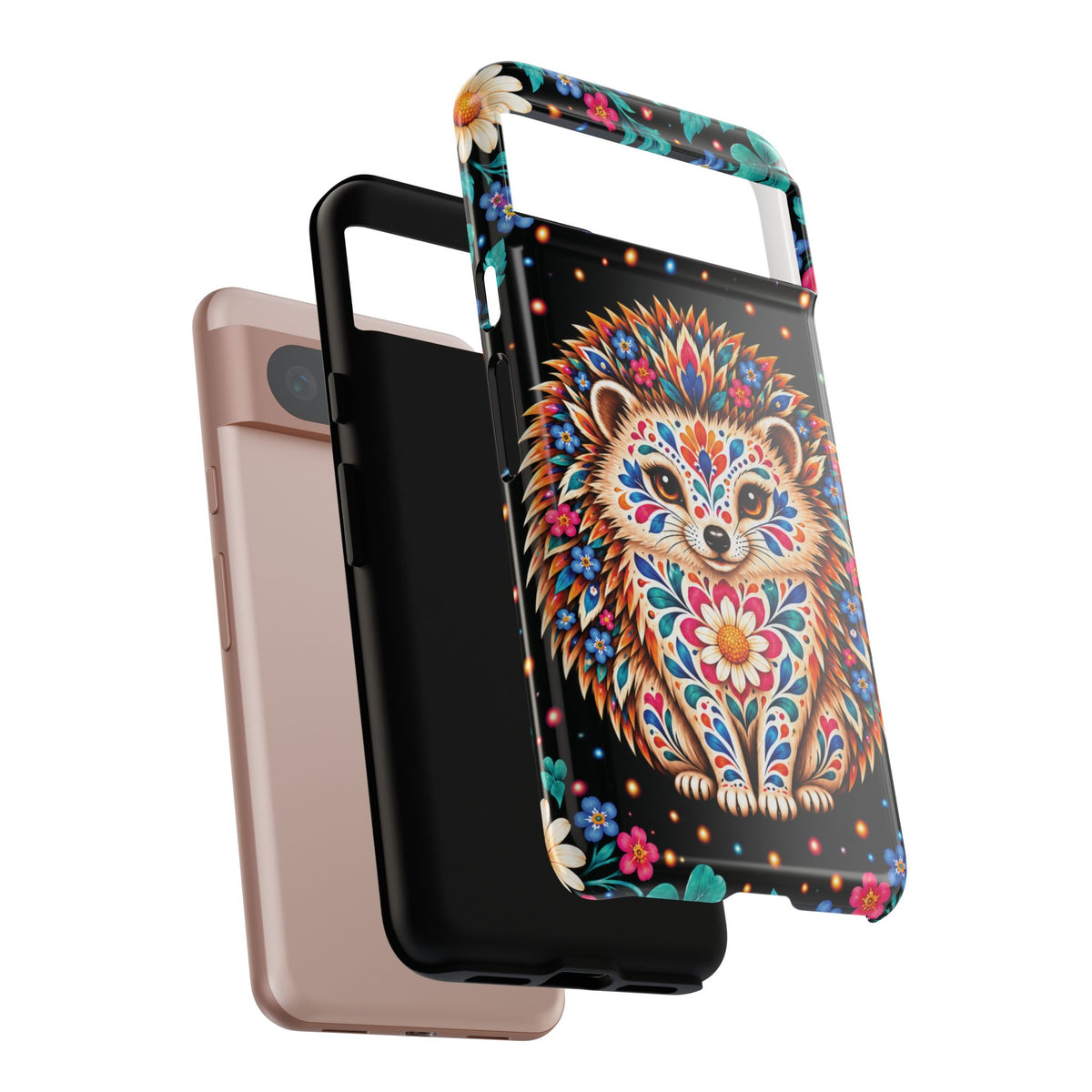 Vibrant Orange and Turquoise Calavera Hedgehog Phone Case - Multicolor Phone Case