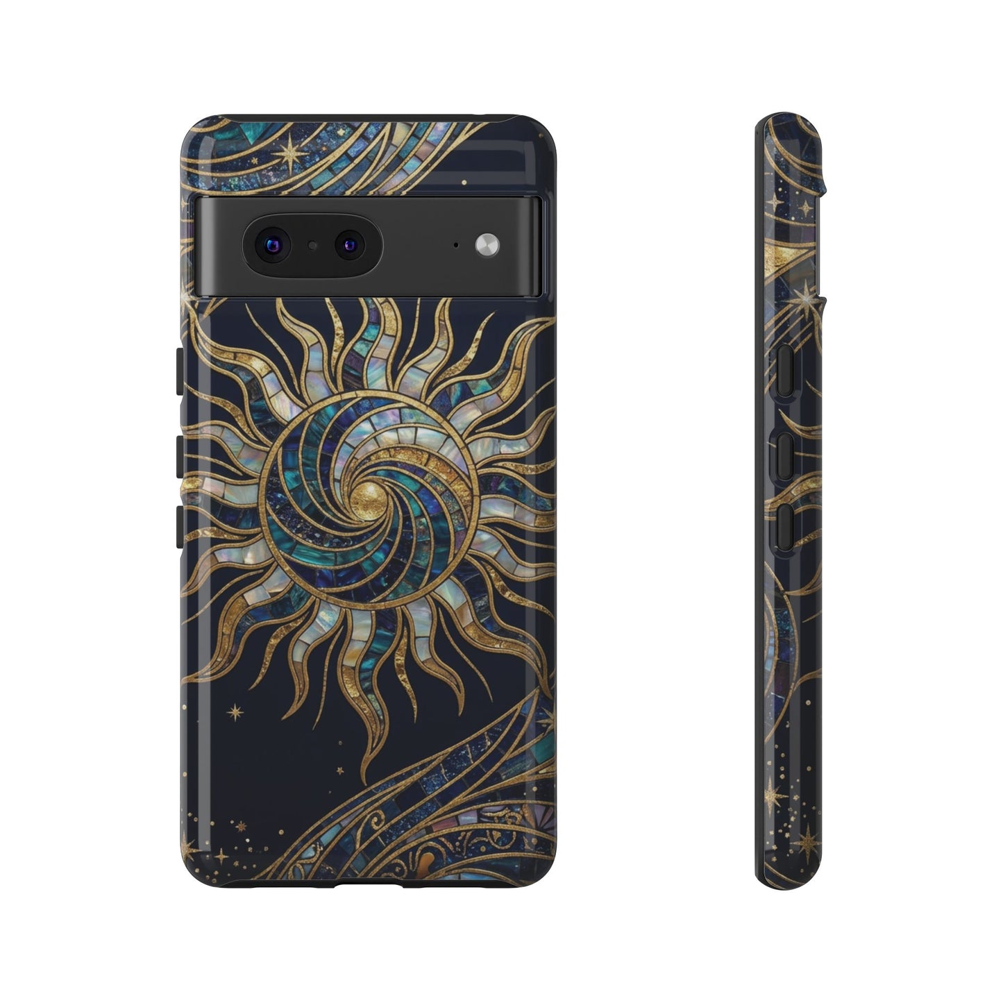 Elegant Navy & Gold Solar Spiral Phone Case
