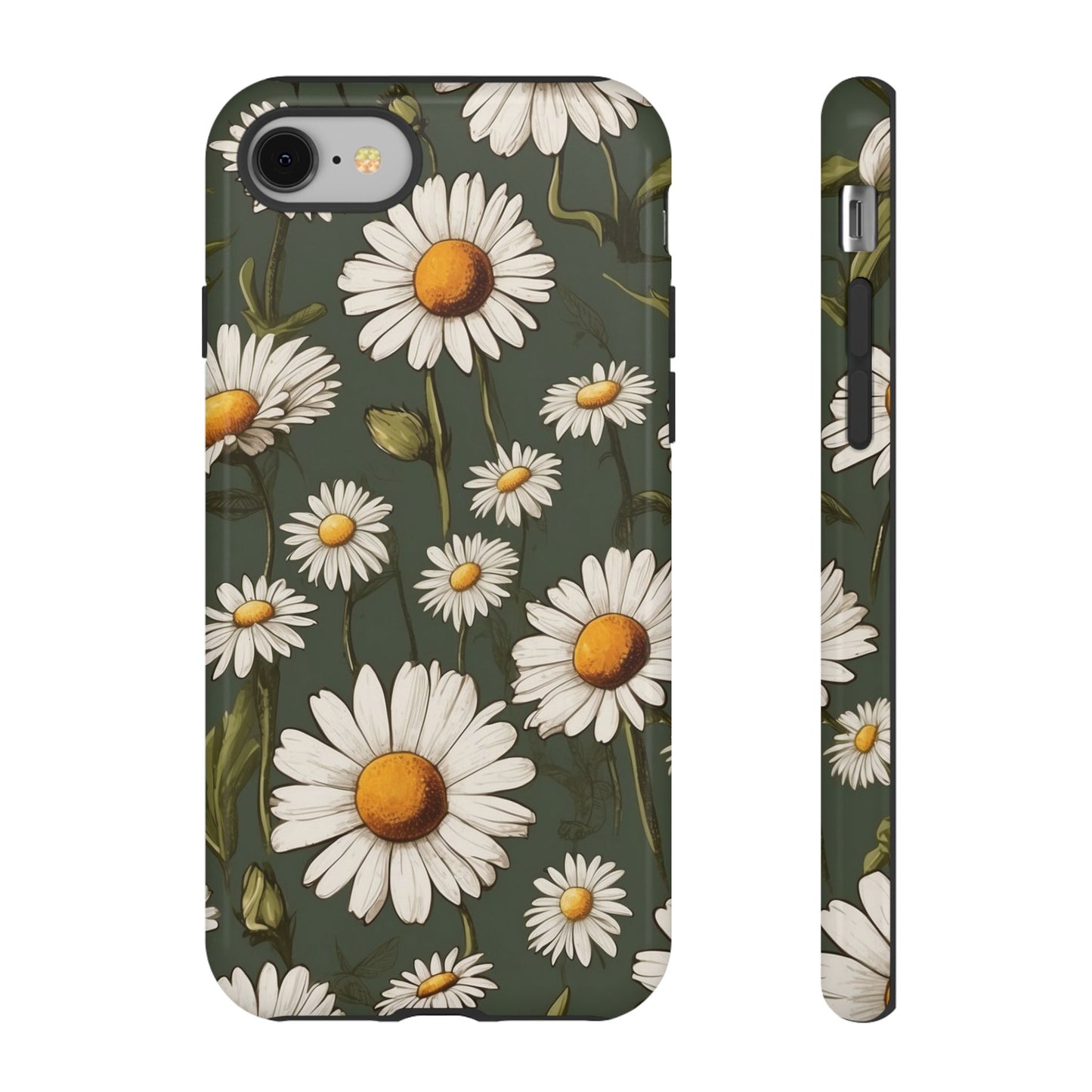 iPhone 8 / Glossy Phone Case - Boho Chic Daisies Floral Pattern ’White & Green’ Phone Case