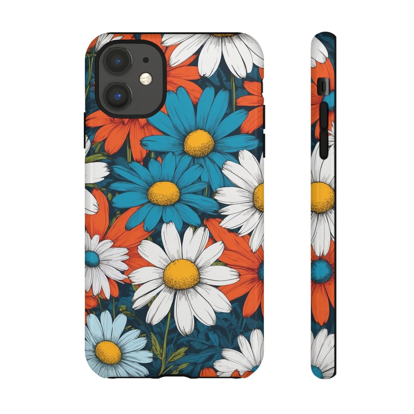 iPhone 11 / Glossy Phone Case - Pop Art Daisies Illustration ’Red & Blue’ Phone Case
