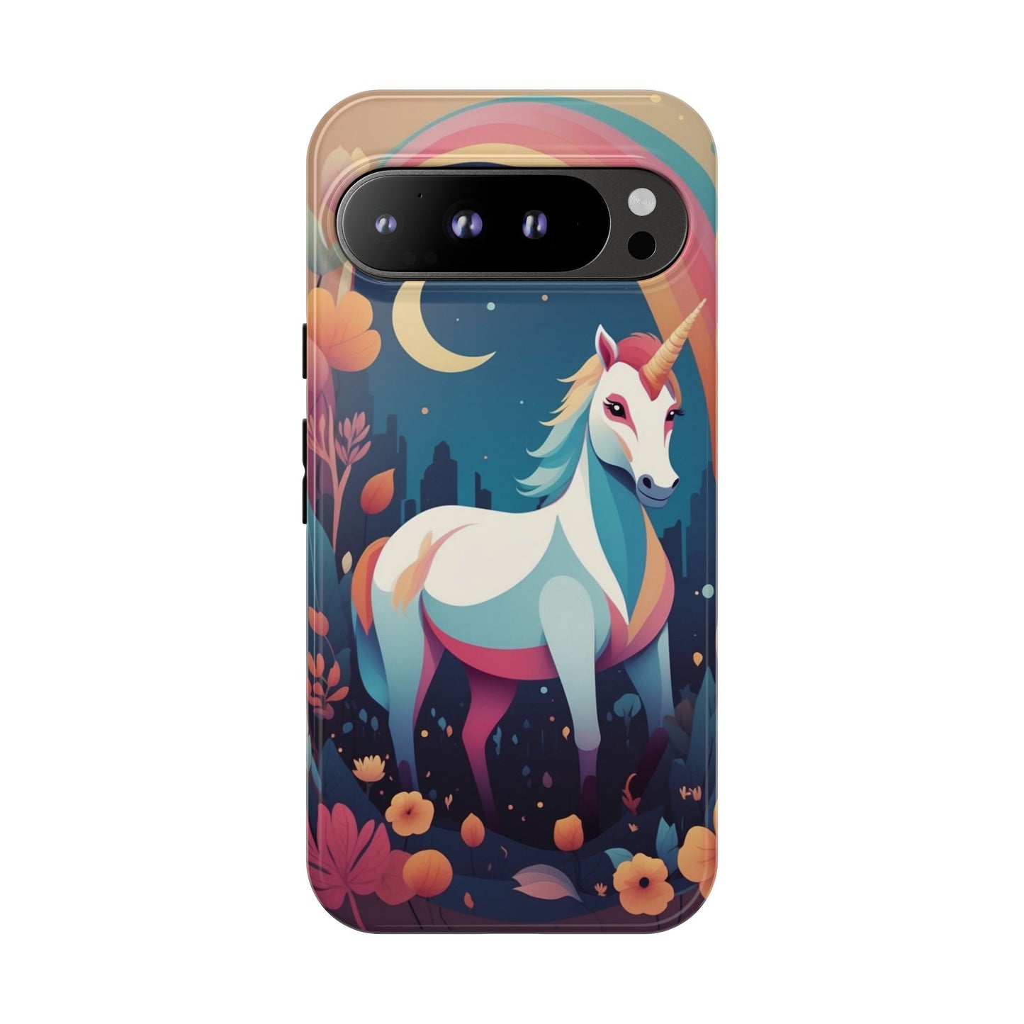 Google Pixel 9 Pro XL / Glossy Phone Case - Stylised Unicorn & Rainbow Design Phone Case