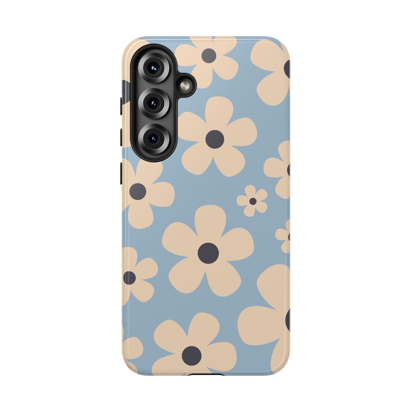 Samsung Galaxy S25 Plus / Glossy Phone Case - Cute Light Blue & Cream Daisy Pattern Phone Case