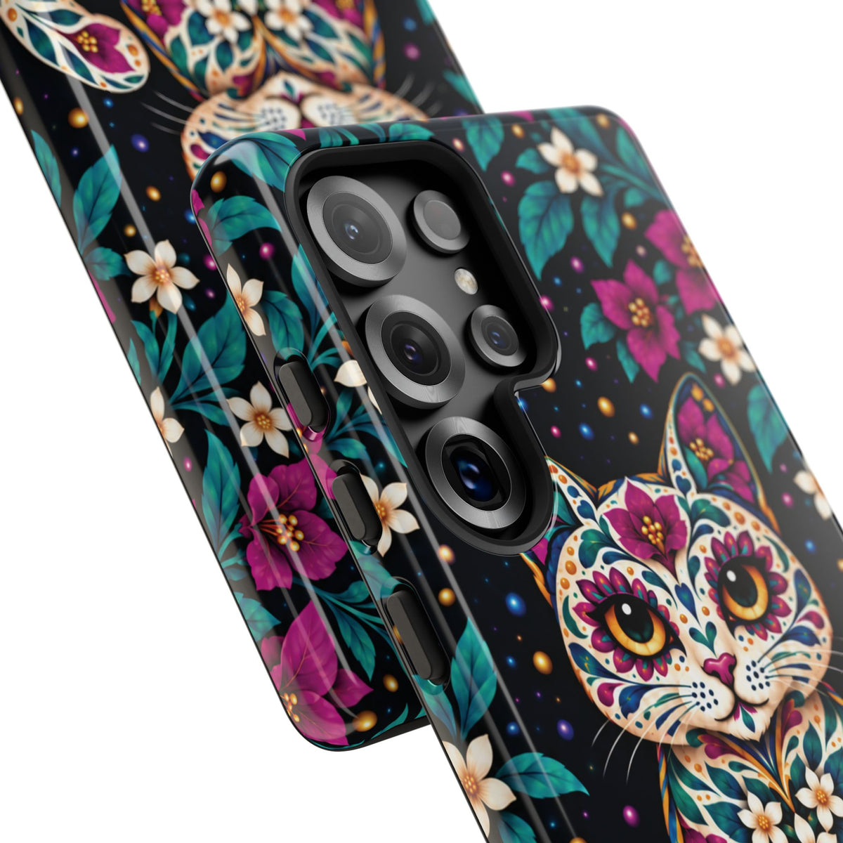Vibrant Purple and Teal Calavera Cat Phone Case - Multicolor Phone Case