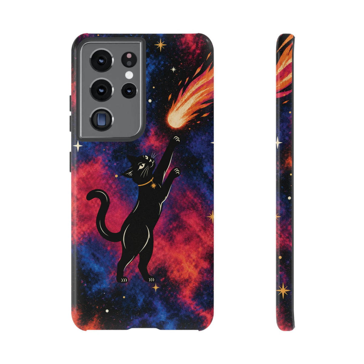Whimsical Multicolour Celestial Black Cat Phone Case