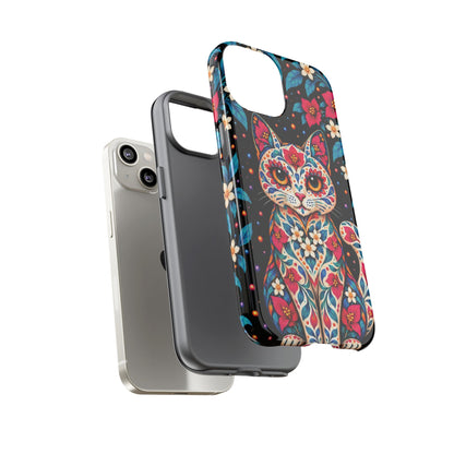 Vibrant Pink and Turquoise Calavera Cat Phone Case - Multicolor Phone Case