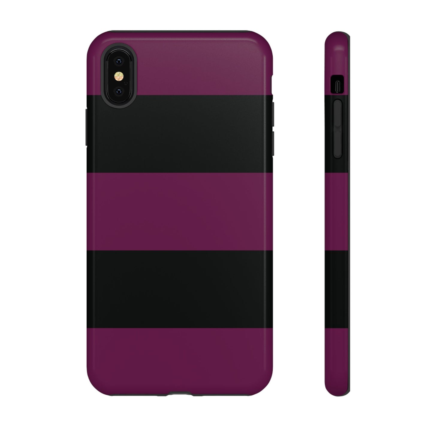 iPhone XS MAX / Glossy Phone Case - Purple & Black Horizontal Stripe Pattern Phone Case