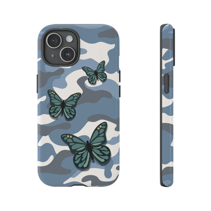 iPhone 15 / Glossy Phone Case - Light Blue Butterfly Camo Phone Case