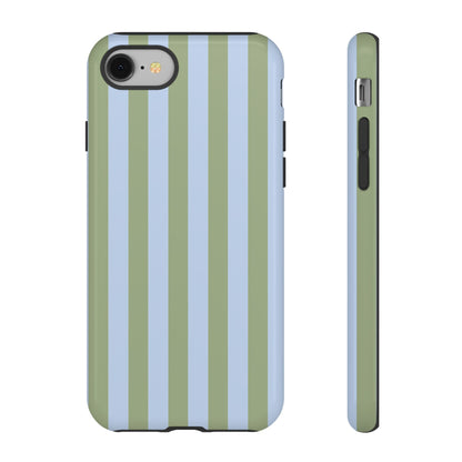 iPhone 8 / Glossy Phone Case - Trendy Ice Blue & Green Stripe Pattern Phone Case