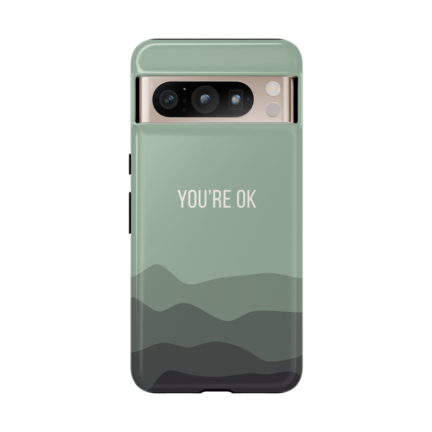 Google Pixel 8 Pro / Glossy Phone Case - Minimalist Green Waves ’You’re OK’ Statement Phone Case