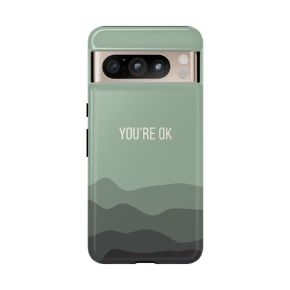 Google Pixel 8 Pro / Glossy Phone Case - Minimalist Green Waves ’You’re OK’ Statement Phone Case