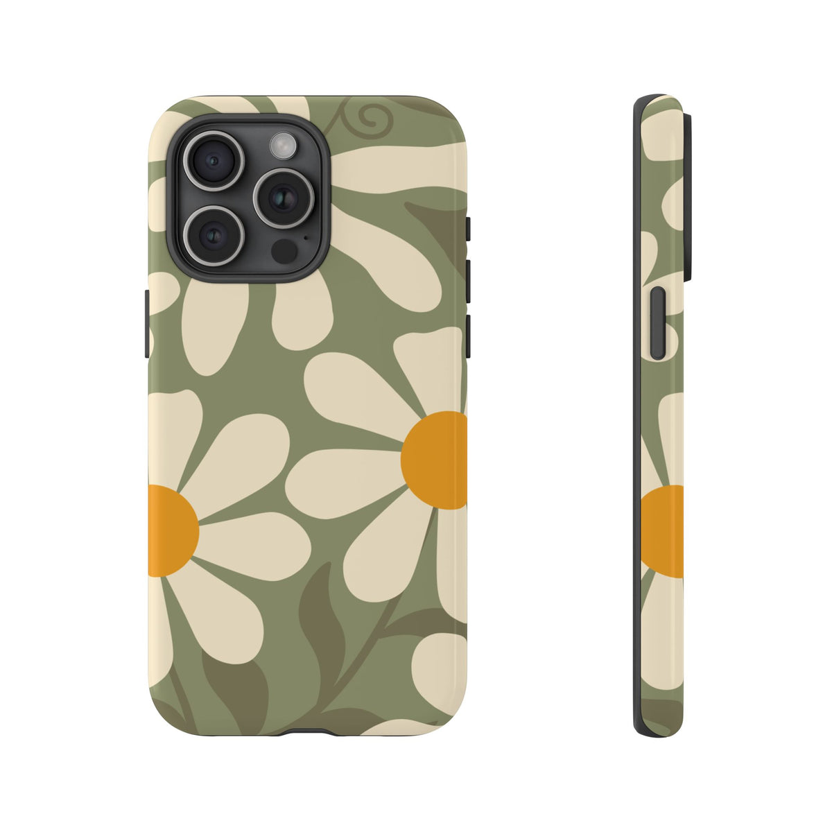 Retro Green Daisy Pattern #2 Phone Case - Green Phone Case - iPhone 15 Pro Max / Glossy