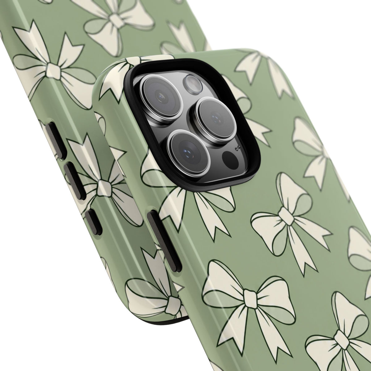Chic Sage Green Bow Pattern Phone Case