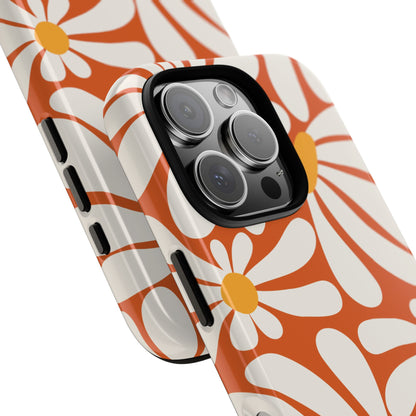 Retro Orange Daisy Pattern Phone Case - Orange Phone Case