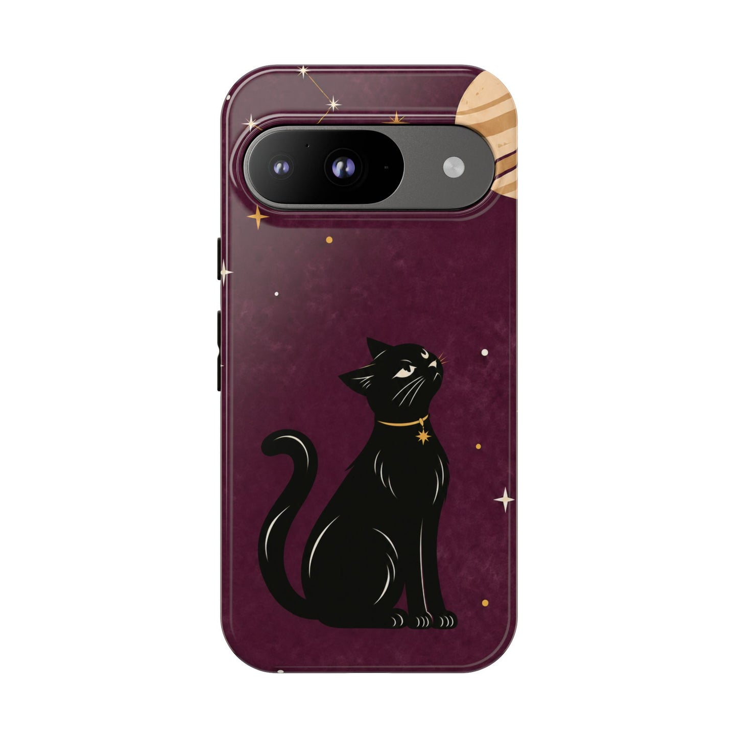 Whimsical Plum Celestial Black Cat Phone Case