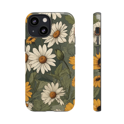 iPhone 13 Mini / Glossy Phone Case - Boho Chic Daisies Floral Pattern ’White & Yellow’ Phone Case