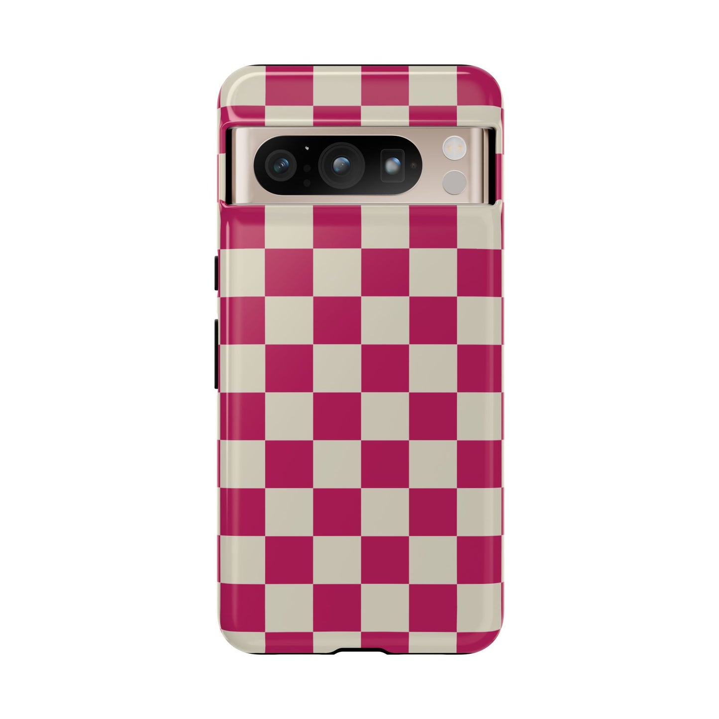 Google Pixel 8 Pro / Glossy Phone Case - ’Pink & White Checkered Pattern’ Phone Case