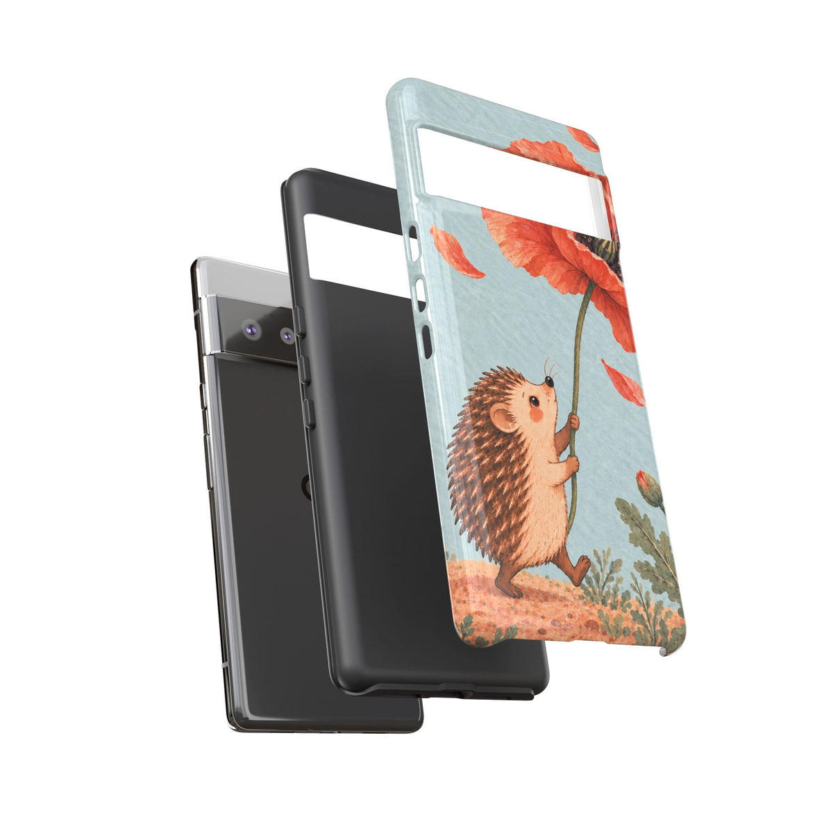 Whimsical Pale Blue Hedgehog and Poppy Phone Case - Blue Phone Case