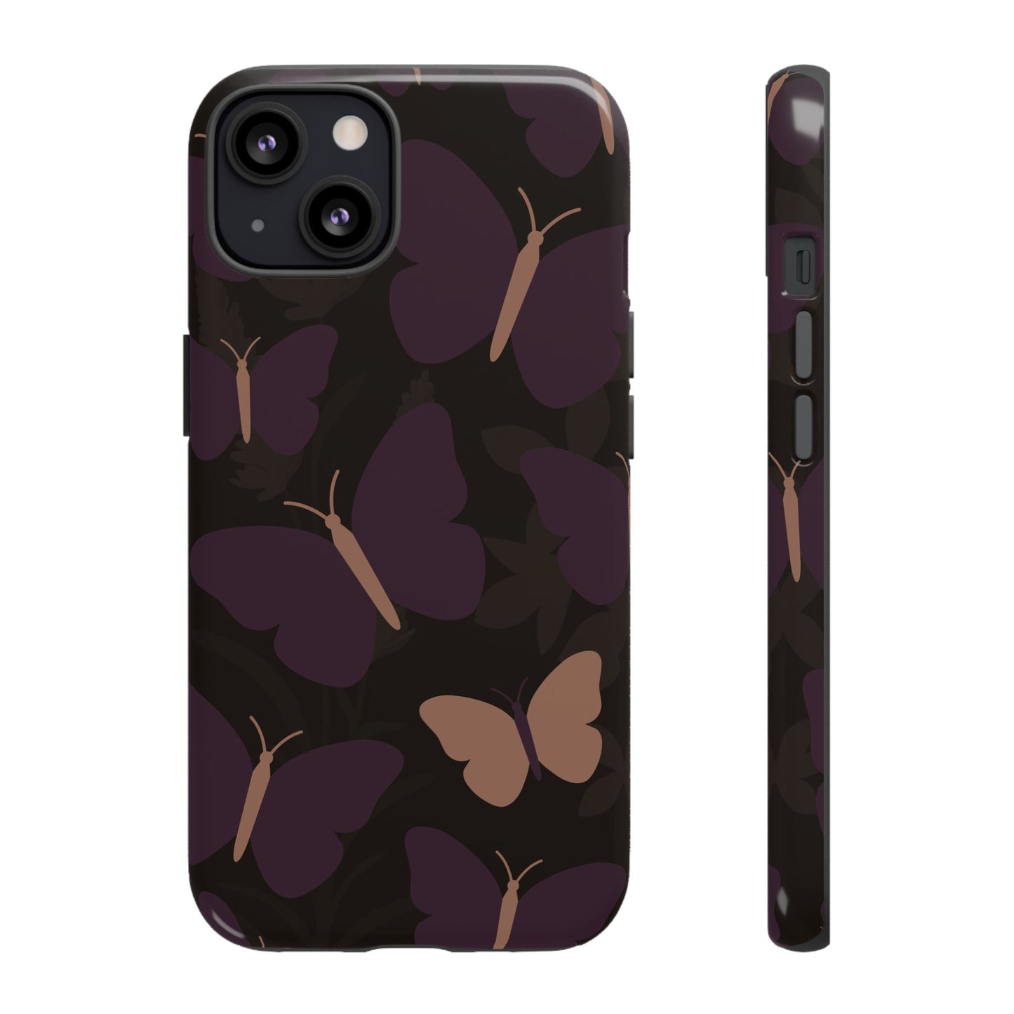 iPhone 13 / Glossy Phone Case - Minimalist Purple Butterfly Pattern Phone Case
