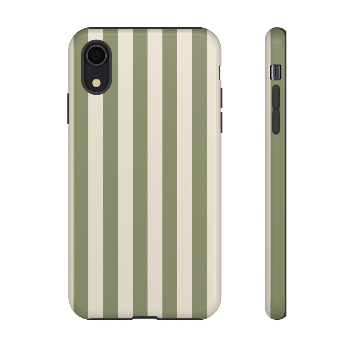 iPhone XR / Glossy Phone Case - ’Olive & Beige Stripe Pattern’ Phone Case