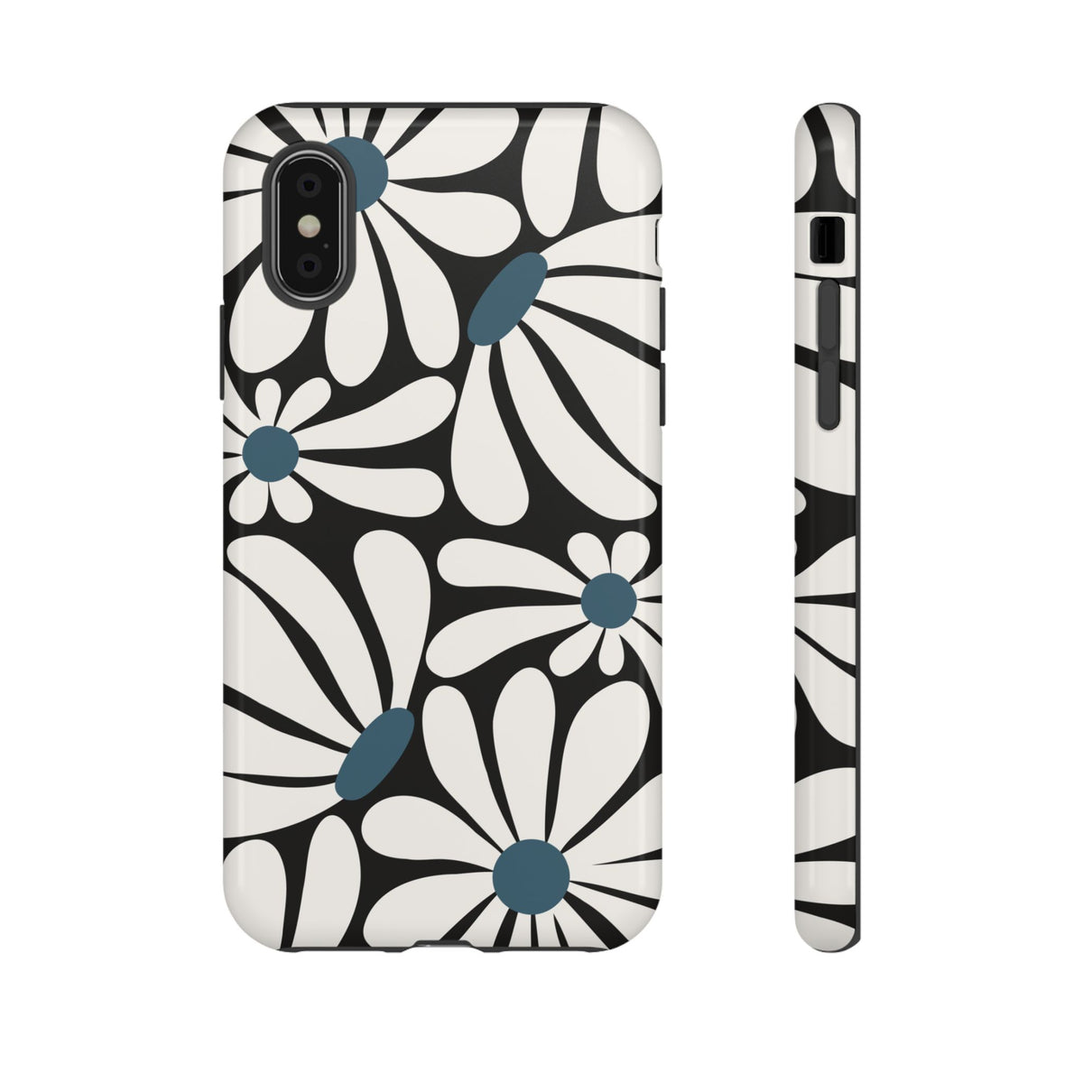 Retro Black Daisy Pattern Phone Case - Black Phone Case - iPhone XS / Glossy