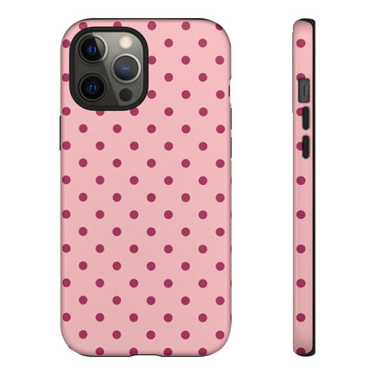 iPhone 12 Pro Max / Glossy Phone Case - ’Pink with Red Dot Pattern’ Phone Case