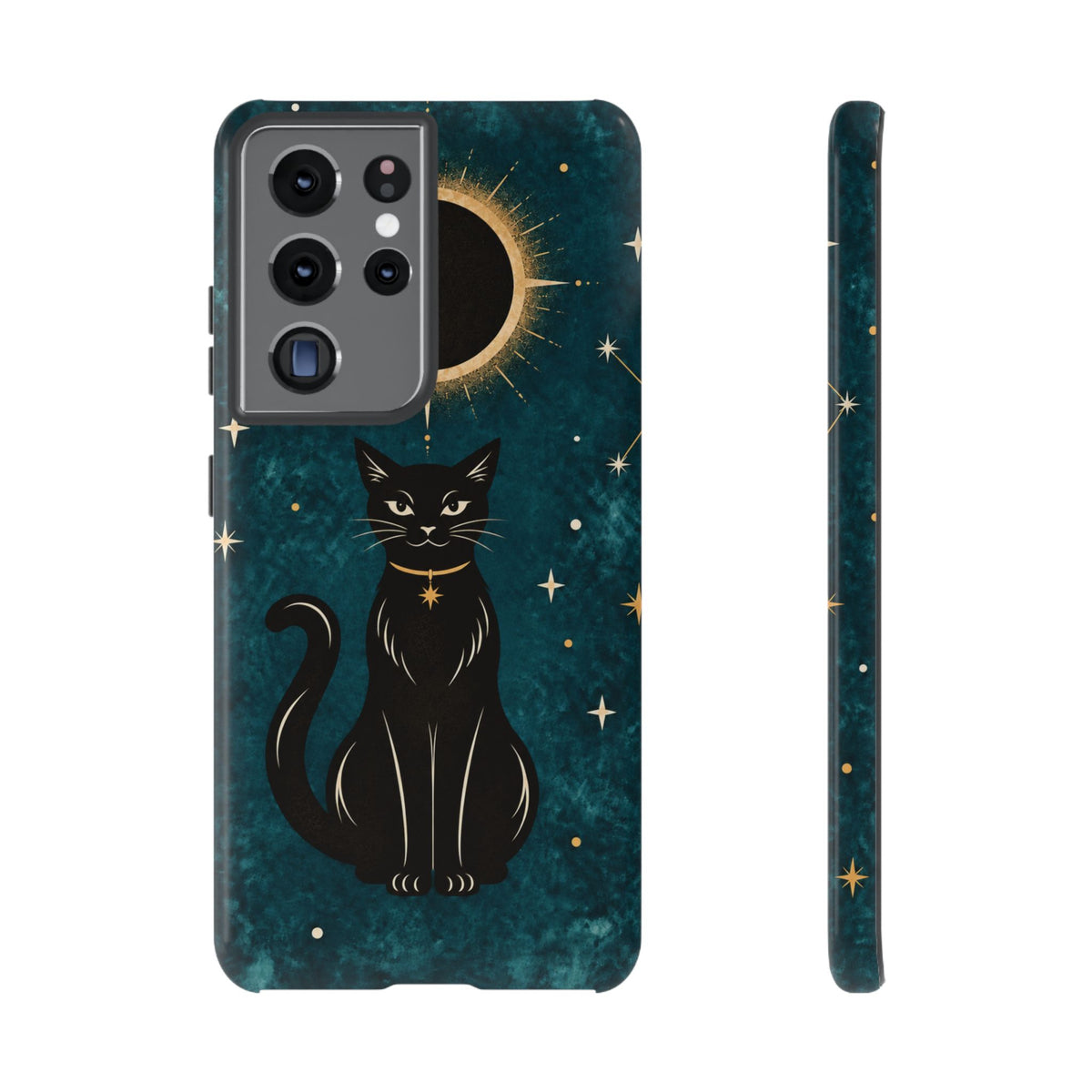 Whimsical Teal Celestial Black Cat Phone Case