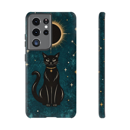 Whimsical Teal Celestial Black Cat Phone Case