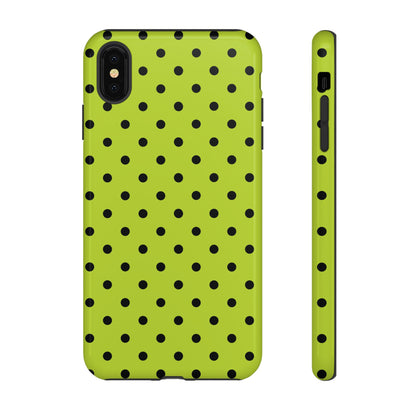iPhone XS MAX / Glossy Phone Case - Trendy Neon Lime Green & Black Dot Pattern Phone Case