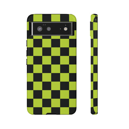 Trendy Neon Lime Green & Black Checked Pattern Phone Case - Green Phone Case - Google Pixel 6 / Glossy