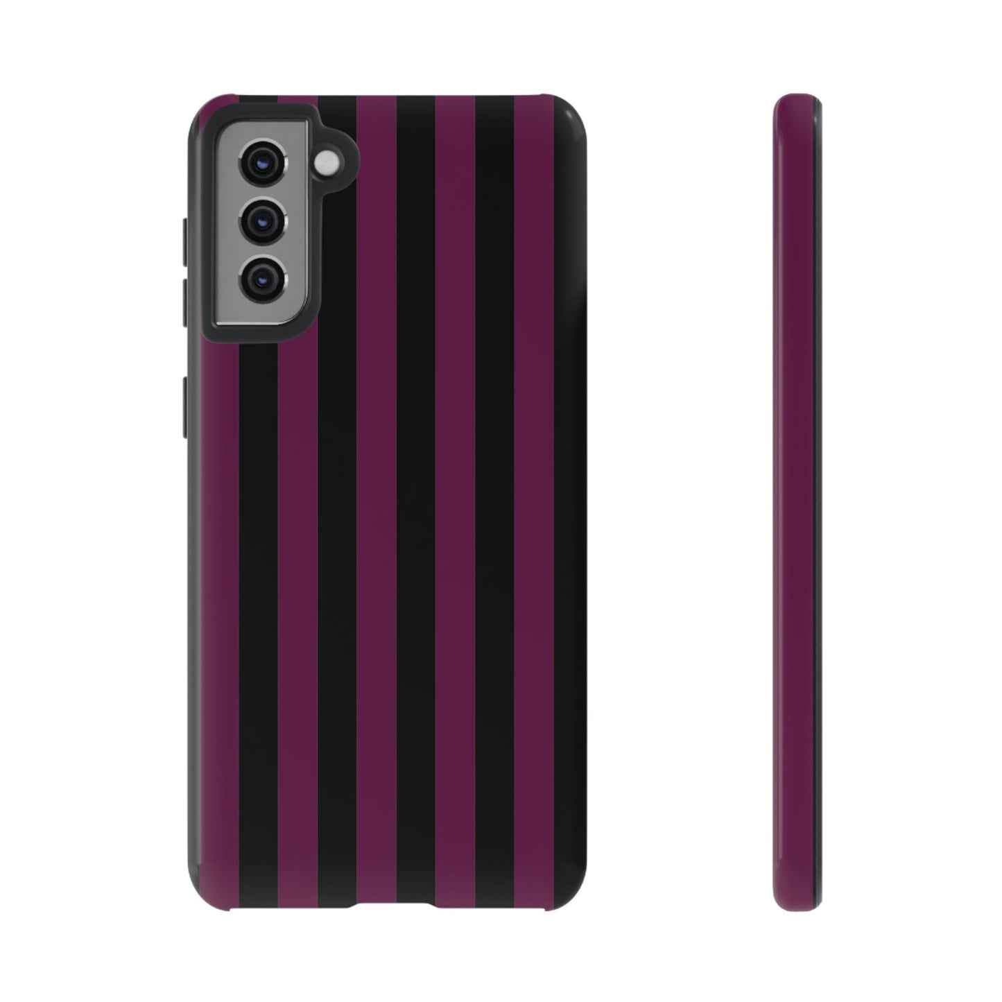 Samsung Galaxy S21 Plus / Glossy Phone Case - Trendy Plum & Black Stripe Pattern Phone Case