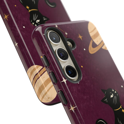 Whimsical Plum Celestial Black Cat Phone Case