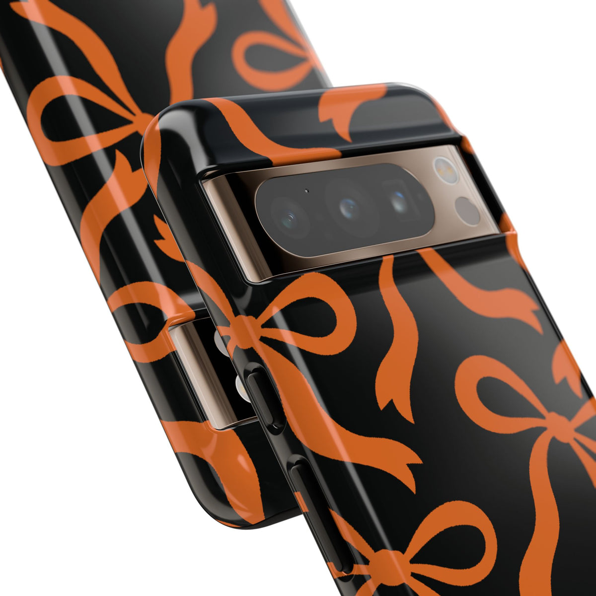 Bold Black and Burnt Orange Bow Pattern Phone Case - Black Phone Case