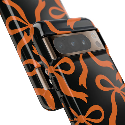 Bold Black and Burnt Orange Bow Pattern Phone Case - Black Phone Case