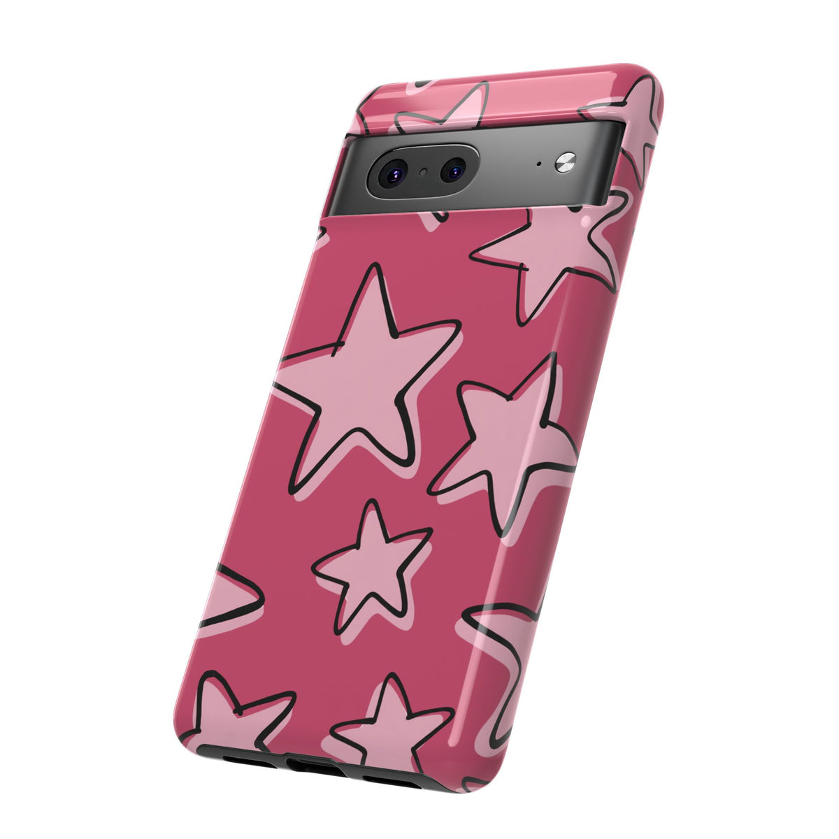 Raspberry Pink Doodle Star Phone Case