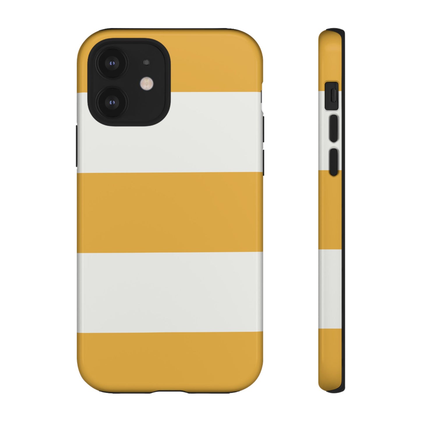 iPhone 12 / Glossy Phone Case - Yellow & White Horizontal Stripe Pattern Phone Case