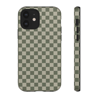 iPhone 12 / Glossy Phone Case - ’Bold Olive Green Checkered Pattern’ Phone Case