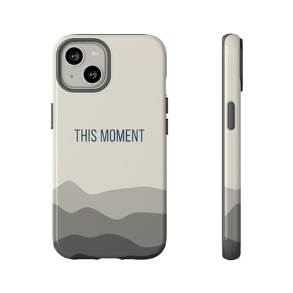 iPhone 14 / Glossy Phone Case - Minimalist Cream Waves ’This Moment’ Statement Phone Case