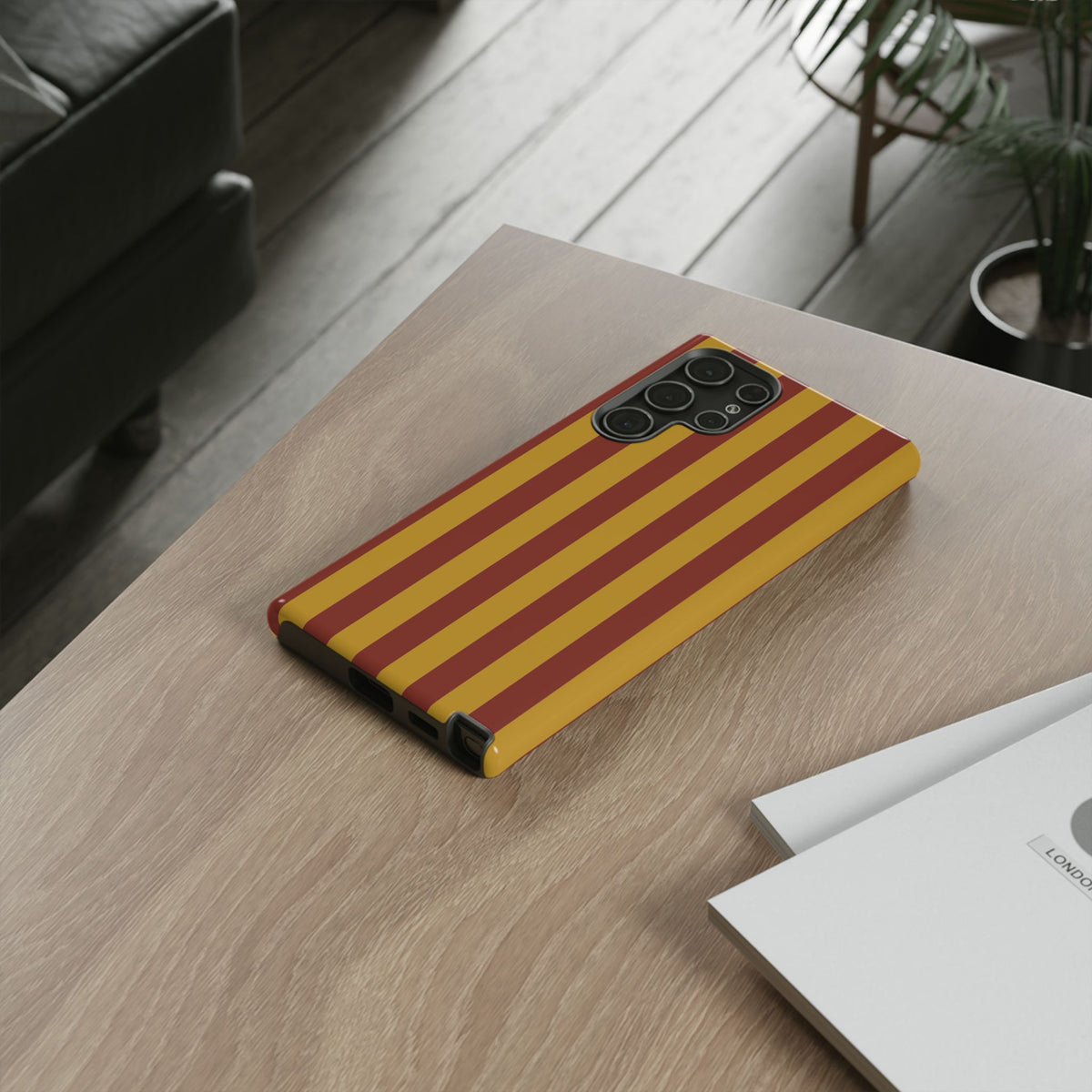 Trendy Mustard & Burgandy Stripe Pattern Phone Case - Brown Phone Case