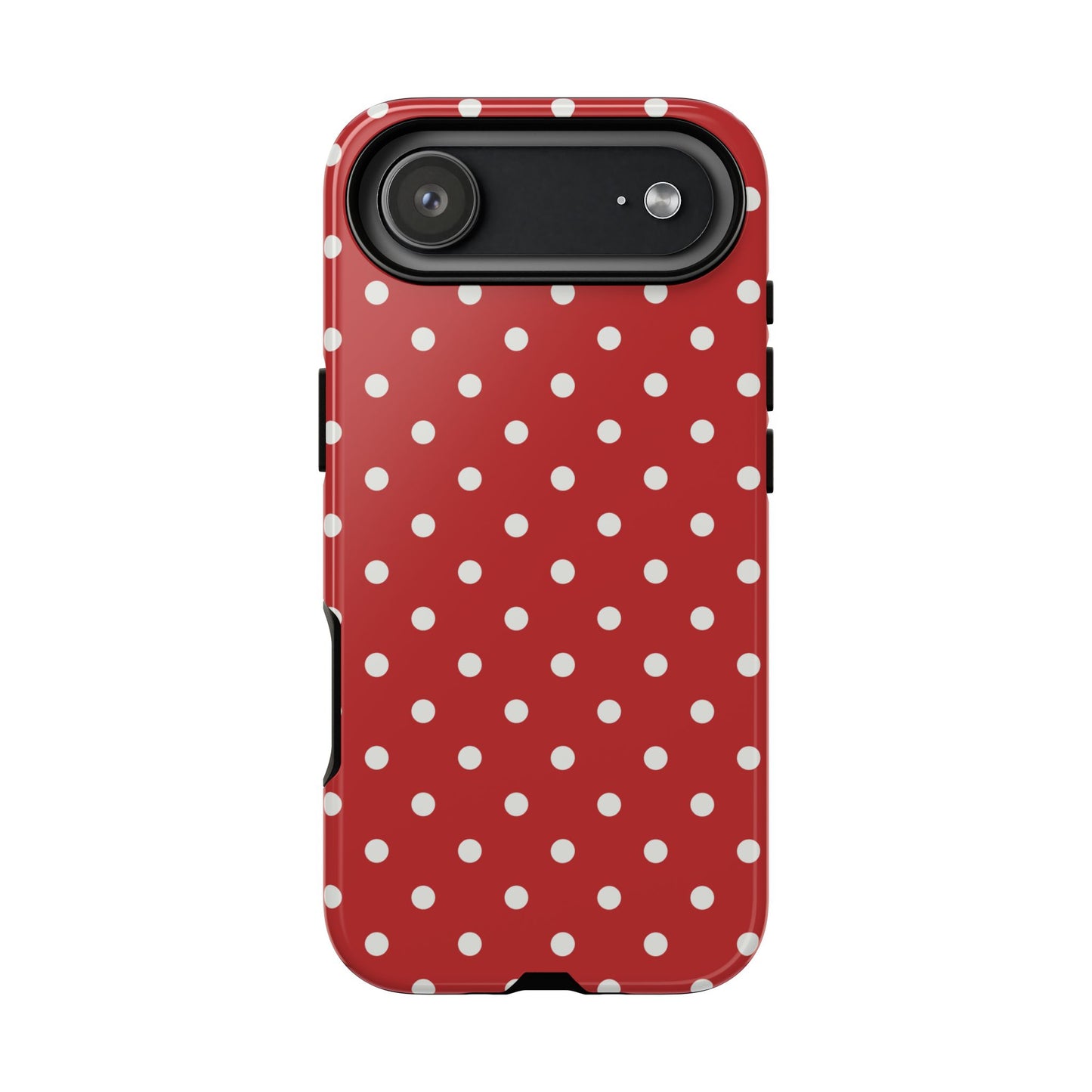 iPhone 17 Air / Glossy Phone Case - Red with White Dot Pattern Phone Case
