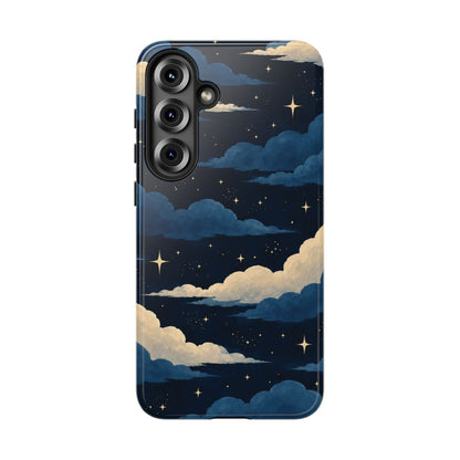 Illustrated Navy Blue Clouds & Stars Phone Case