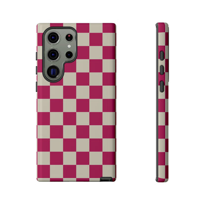 Samsung Galaxy S23 Ultra / Glossy Phone Case - ’Pink & White Checkered Pattern’ Phone Case